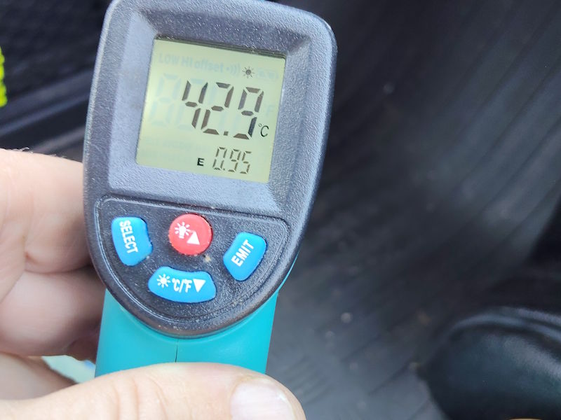 Thermal footwell temperature after heat shielding reading 43 degrees Celsius