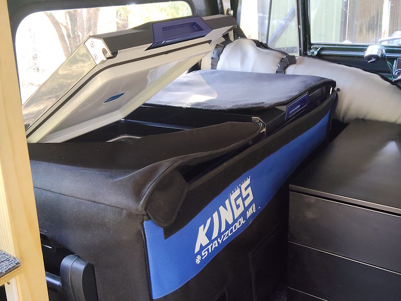 75L dual-zone compressor fridge freezer installed in Land Rover camper setup